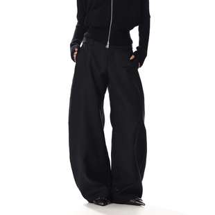 女宽松立体弯刀百搭拖地显瘦阔腿情侣裤 美式 复古黑色垂感休闲西裤