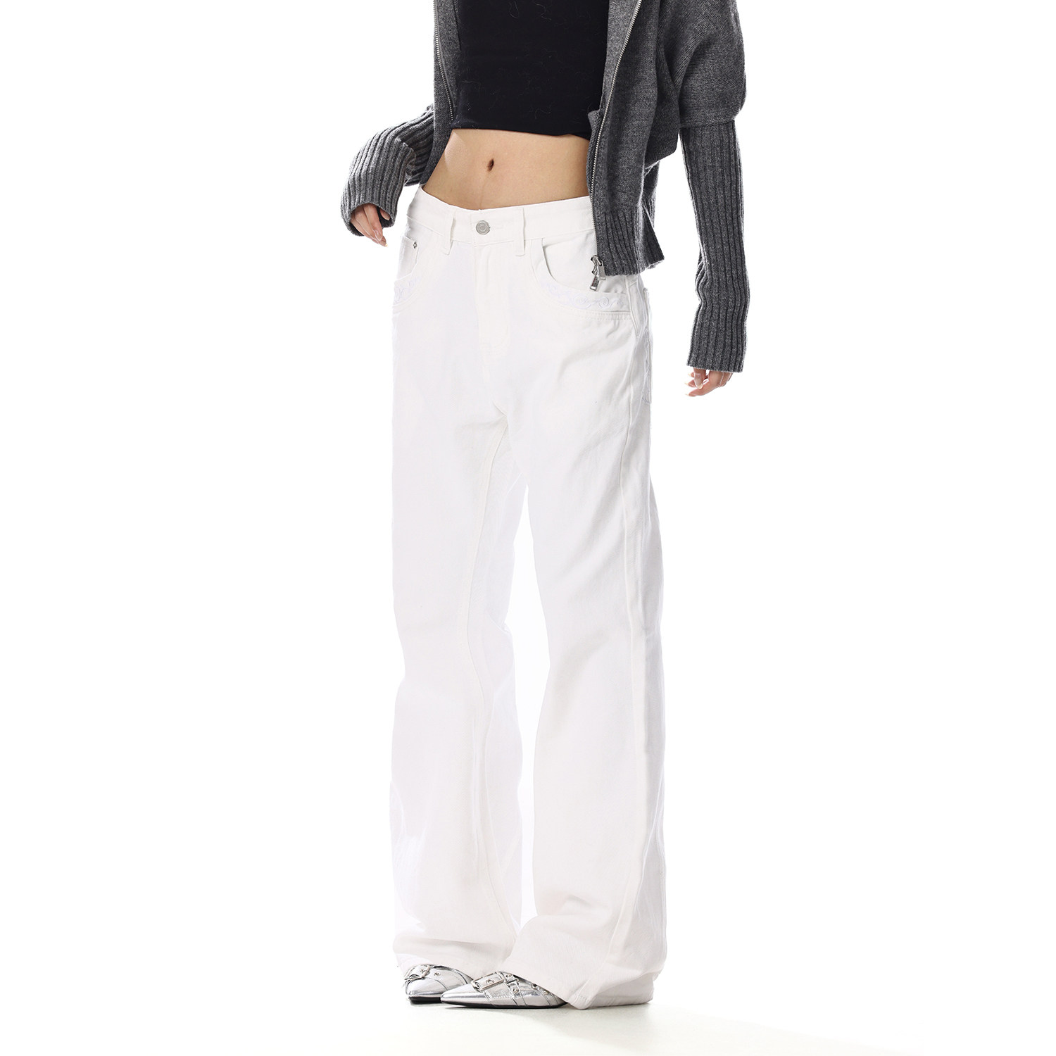 美式复古白色水洗解构牛仔裤女宽松百搭直筒裤弯刀微喇休闲长裤潮,女装/女士精品,牛仔裤,淘宝优惠券,粉丝福利购,淘宝优惠卷