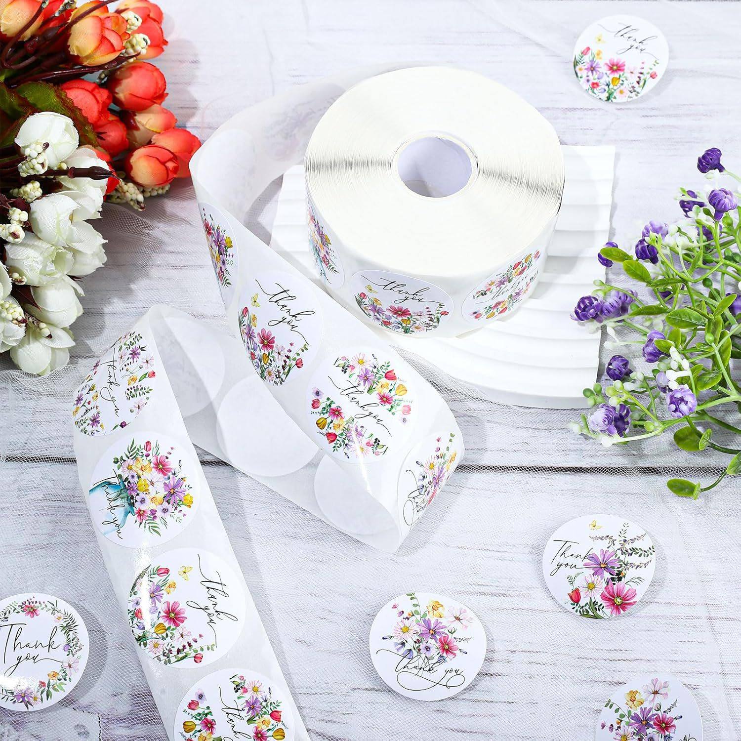 500贴/卷春季花卉感谢thanks贴纸卷彩色花朵自粘信封贺卡派对贴纸,文具电教/文化用品/商务用品,贴纸/立体贴纸,淘宝优惠券,粉丝福利购,淘宝优惠卷