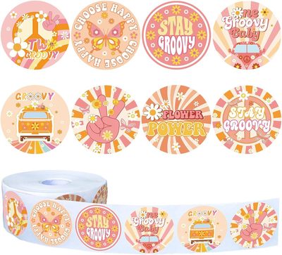 500贴/卷春季花卉感谢thanks贴纸卷彩色花朵自粘信封贺卡派对贴纸