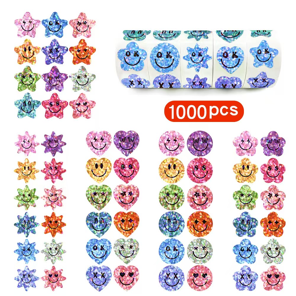 星星心形表情包花边镭射贴纸