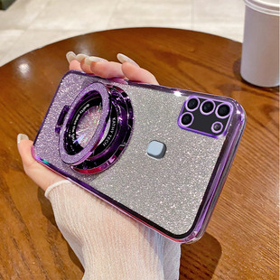 三星A21S手机壳新款磁吸支架a21s渐变闪粉电镀透明保护套适用Galaxy全包防摔个性高端创意高级感时尚女外壳潮