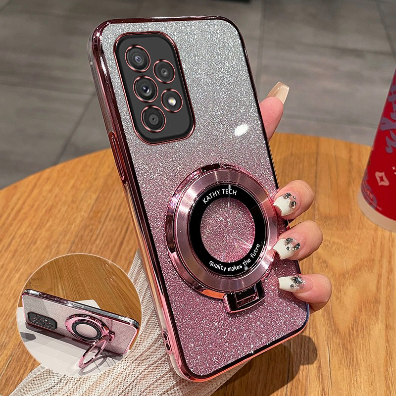 三星A33新款手机壳高端渐变闪粉时尚适用SamsungA33硅胶磁吸支架全包超薄透明软壳Galaxya33防摔奢华5G保护套