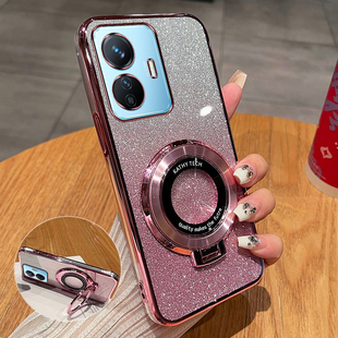 vivoY77e新款手机壳高端渐变闪粉时尚5g适用步步高y77创意磁吸支架全包超薄透明软壳vivoy77防摔奢华5g保护套