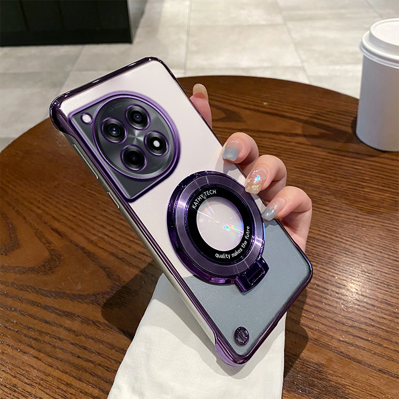 一加Ace3电镀无边框新款手机壳时尚适用OnePlusace3高端创意磁吸支架超薄散热透明硬壳1+ace3简约防摔保护套