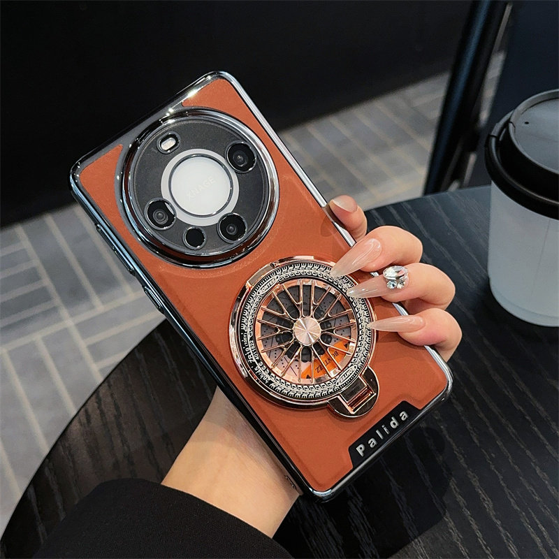 华为mate40手机壳电镀皮纹适用mate40pro旋转陀螺支架