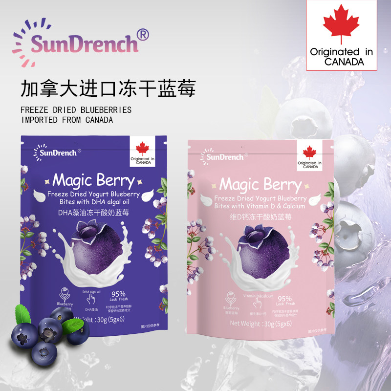 SunDrench加拿大进口冻干酸奶蓝莓花青素无添加健康零食【清货】