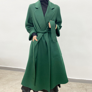 水波纹双面羊绒大衣女秋冬季中长款过膝呢子外套韩版显瘦羊毛大衣