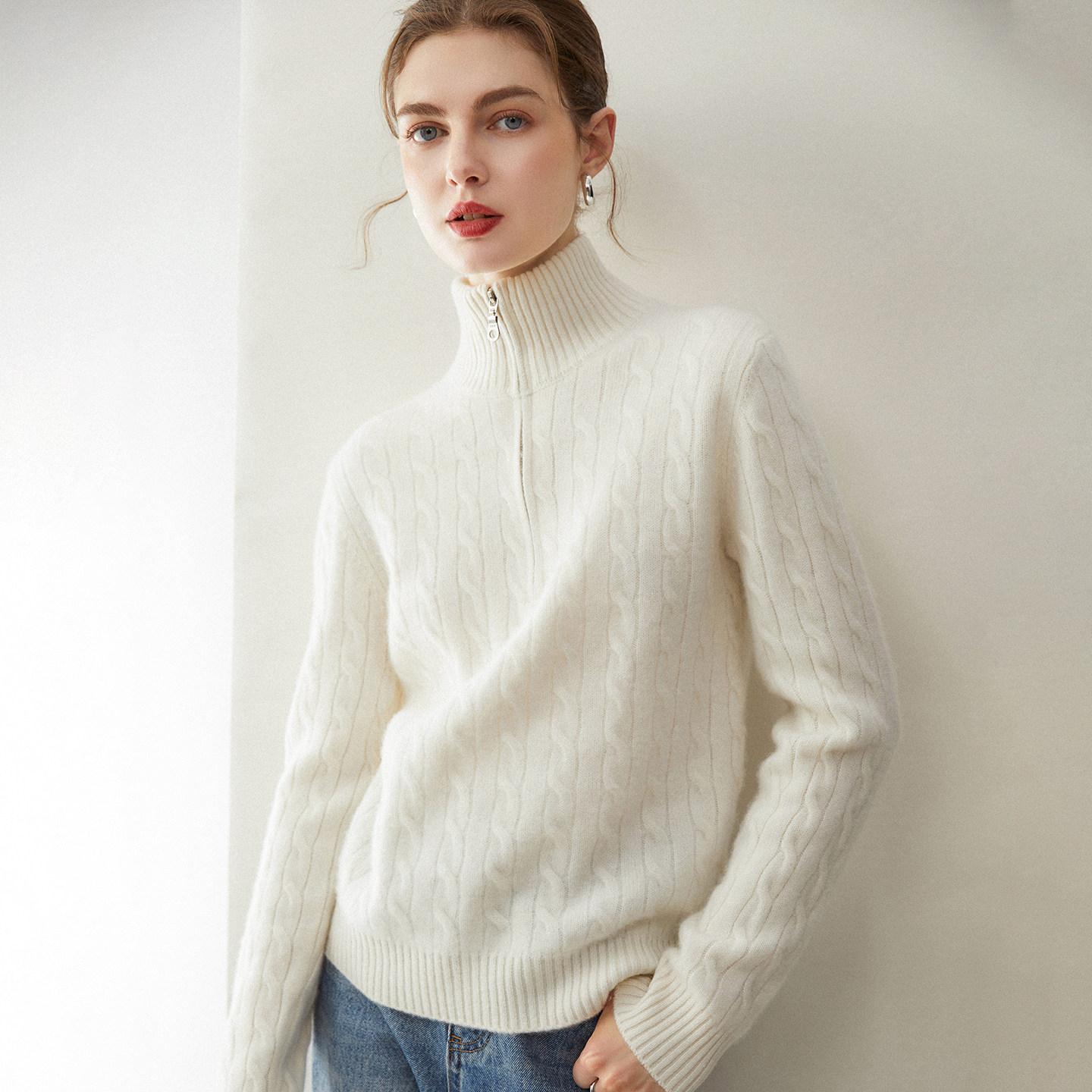 云级质感！半拉链立领100%纯山羊绒衫女秋冬老钱风针织打底衫毛衣,女装/女士精品,羊绒衫,淘宝优惠券,粉丝福利购,淘宝优惠卷