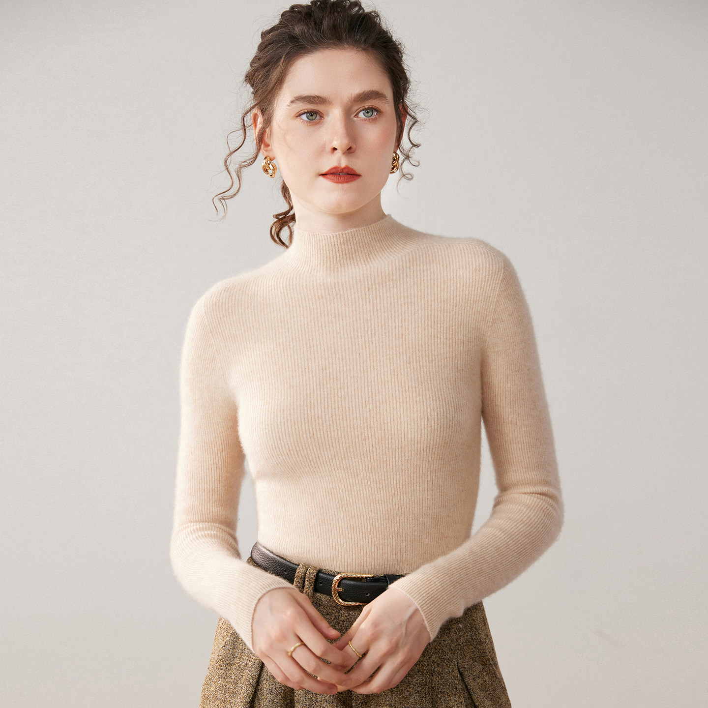 清河纯半高领100%山羊绒衫女秋冬内搭保暖毛衣修身显瘦针织打底衫,女装/女士精品,羊绒衫,淘宝优惠券,粉丝福利购,淘宝优惠卷