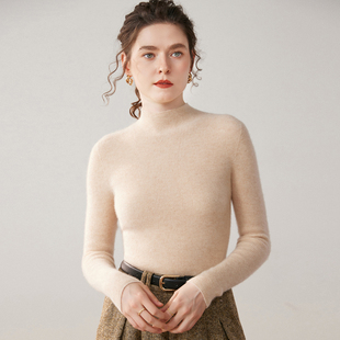 清河纯半高领100%山羊绒衫女秋冬内搭保暖毛衣修身显瘦针织打底衫
