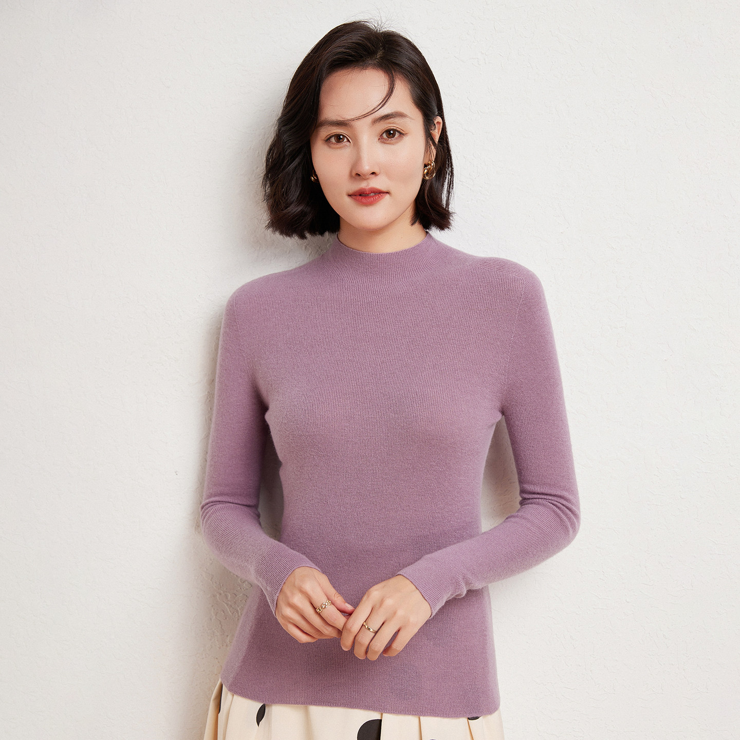 清河纯羊毛衫女秋冬半高领针织衫修身显瘦毛衣内搭薄款打底衫上衣