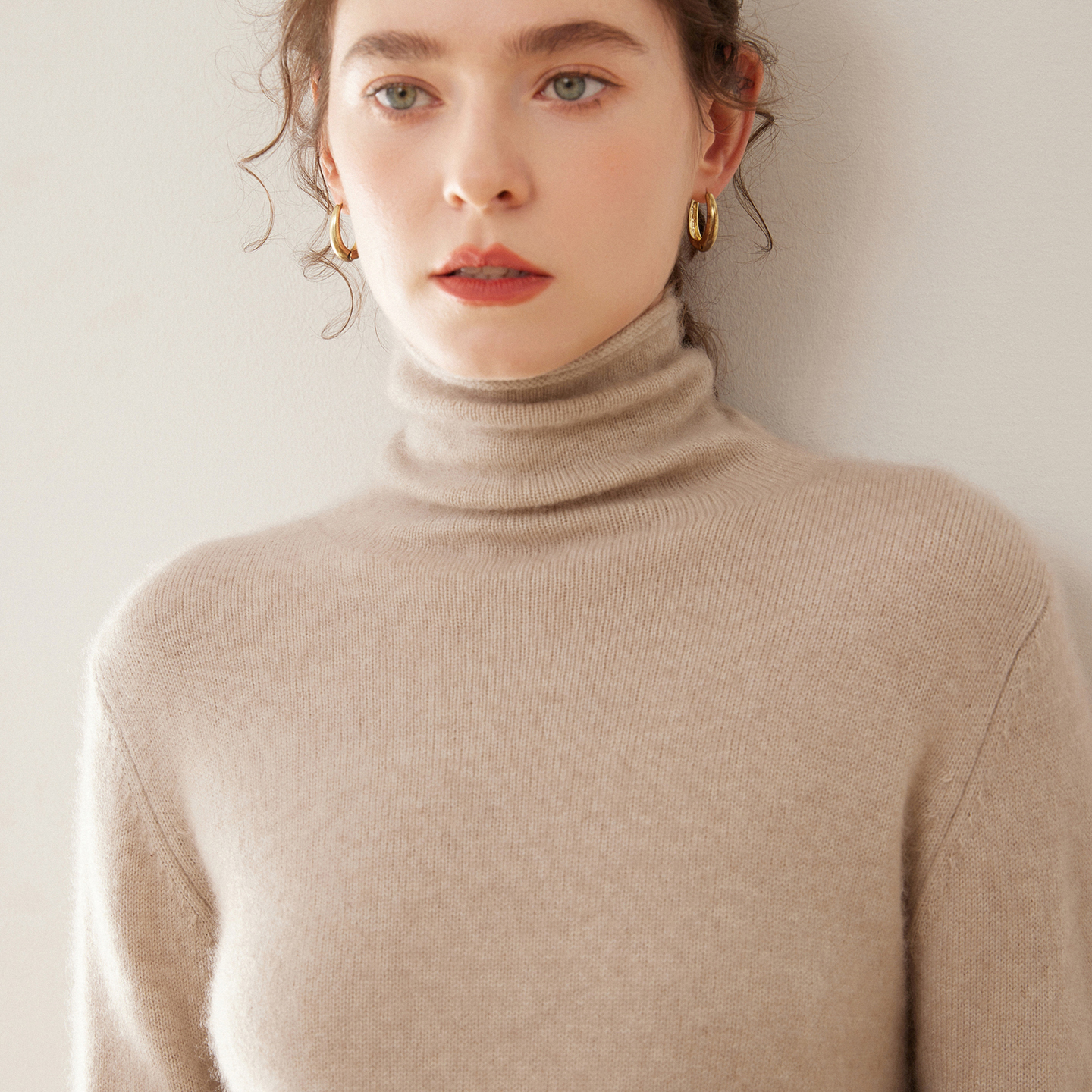 清河纯堆堆领羊绒衫女秋冬季加厚保暖套头毛衣宽松显瘦针织打底衫