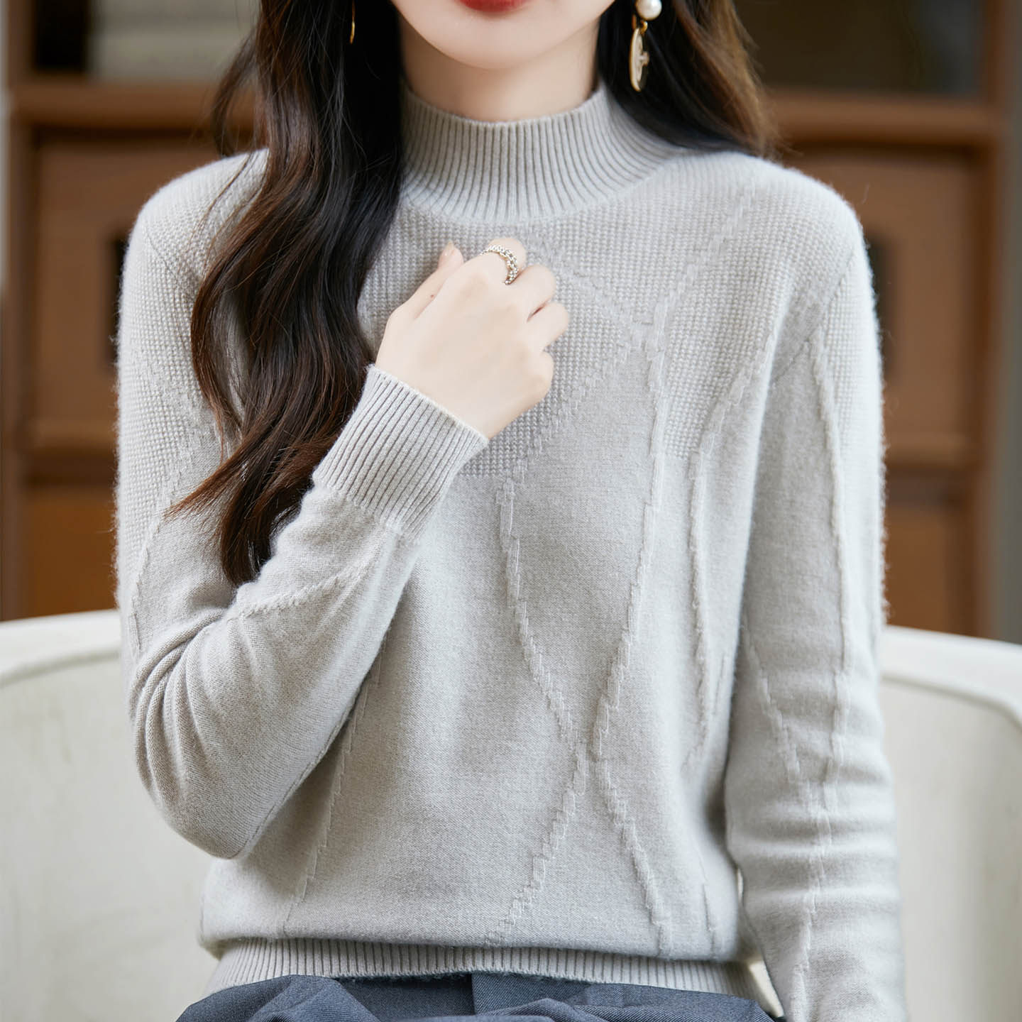 秋冬季半高领纯羊毛衫女士打底衫宽松显瘦套头毛衣内搭针织衫上衣