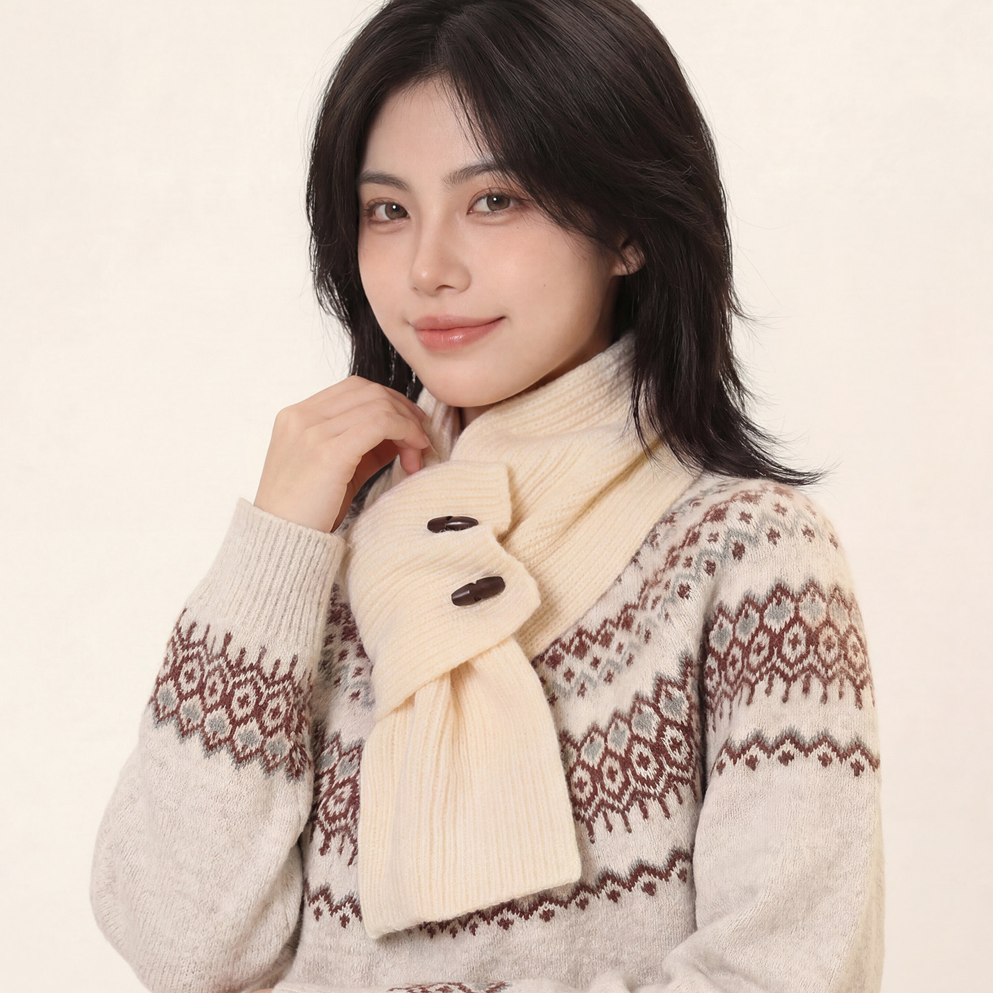 清河纯羊毛围巾女秋冬针织围脖