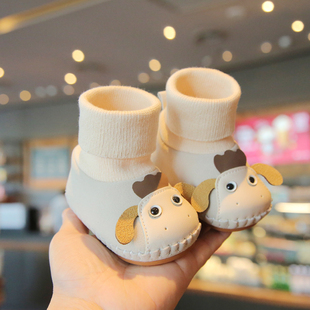 冬季加绒学步鞋0-2岁婴幼儿高袜筒加绒防滑卡通百搭学步棉鞋