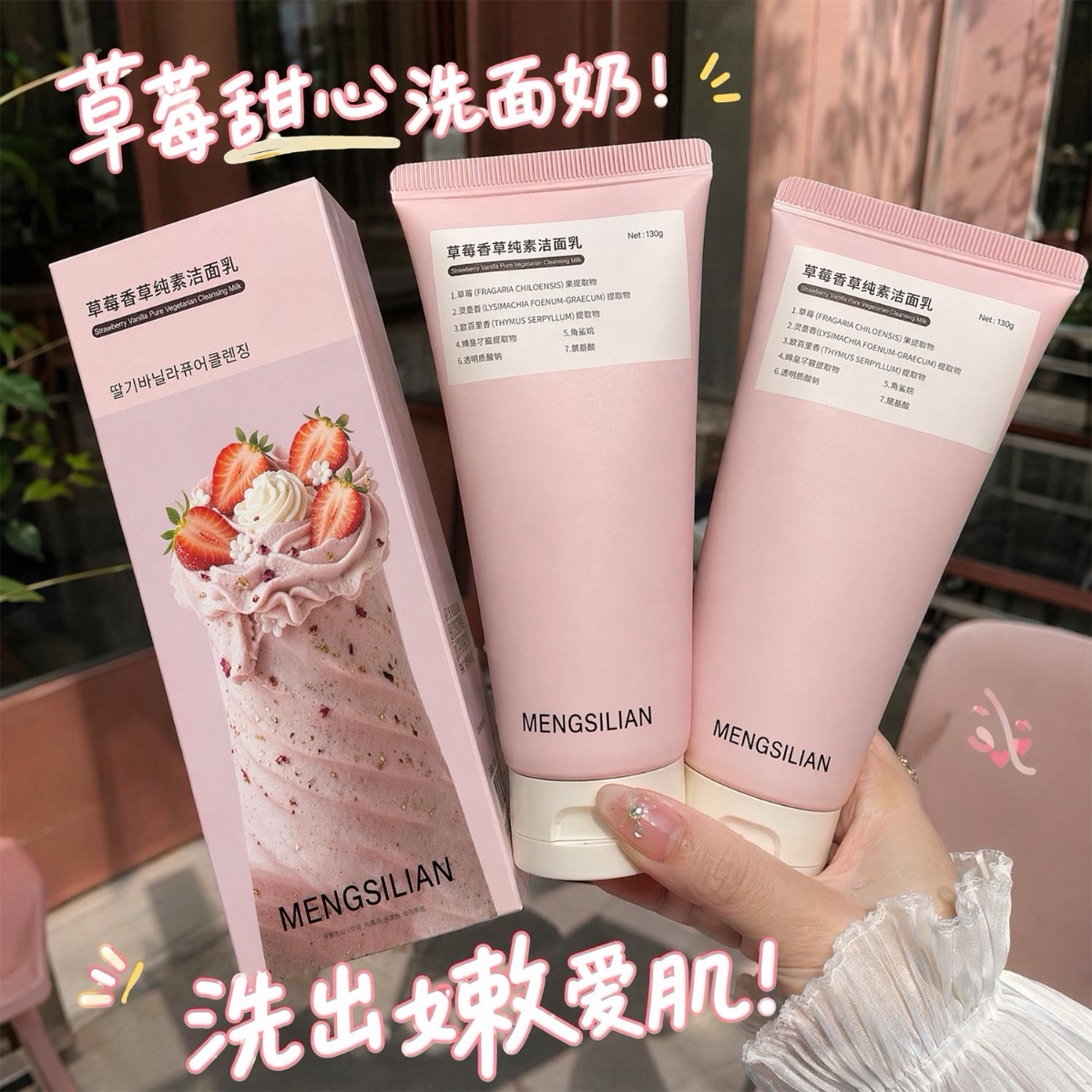 正品草莓香草冰淇淋纯素洗面奶女温和清洁保湿补水不紧绷学生党洁
