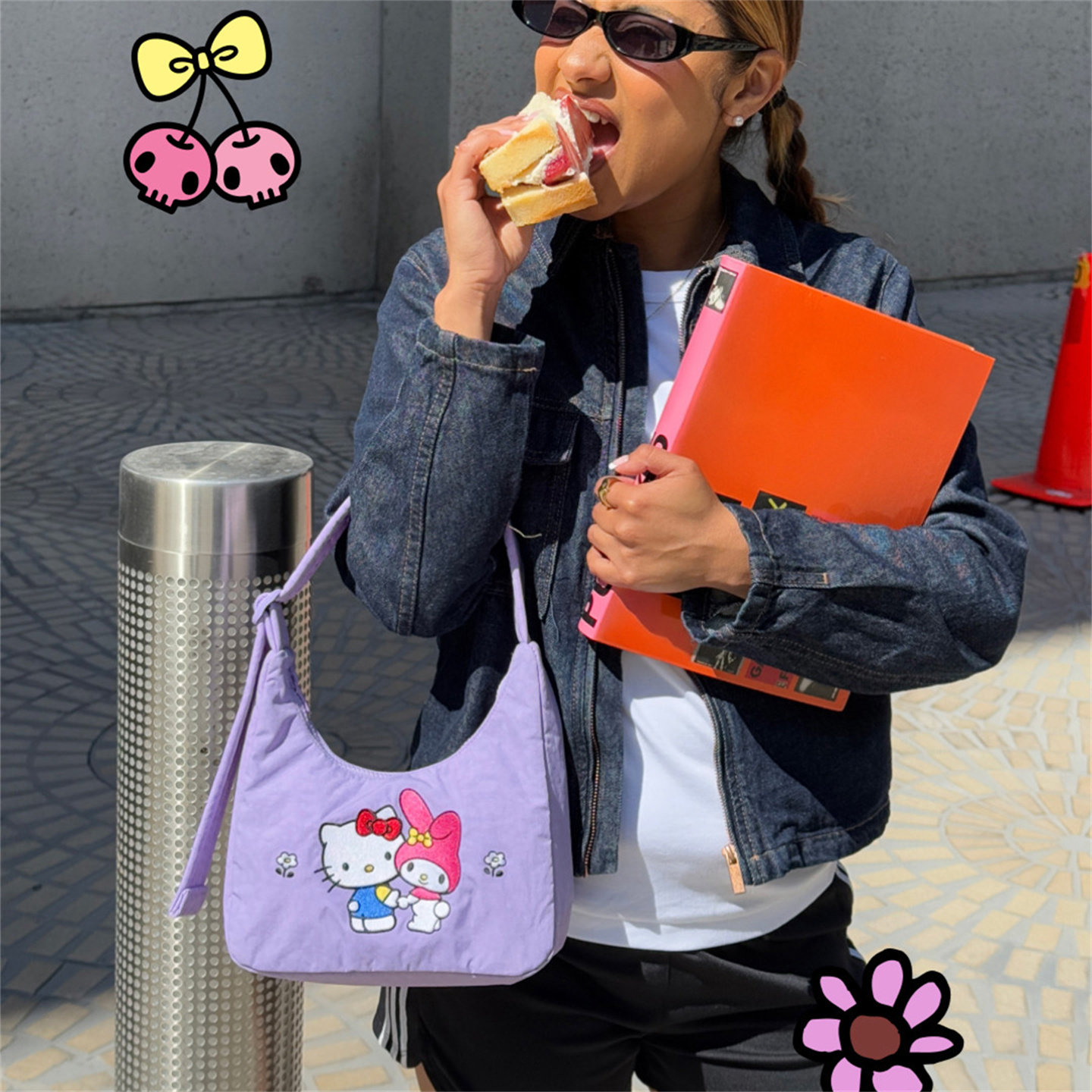 Baggu Hello Kitty美乐蒂迷你尼龙单肩包女腋下包轻便休闲云朵包