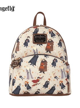 Loungefly哈利波特霍格沃茨卡通人物印花迷你双肩背包男女痛包