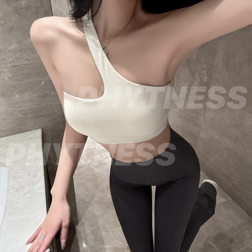 PHYTNESS 单肩瑜伽上衣瑜伽健身内衣美背带胸垫