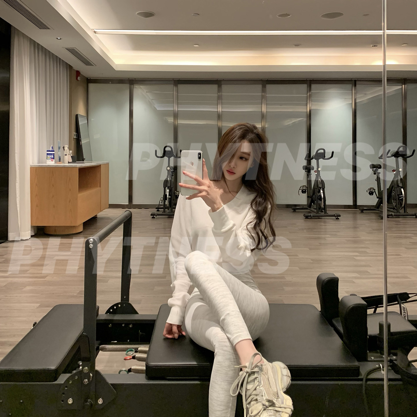 PHYTNESS 花灰修身瑜伽长裤设计感女夏新款休闲长裤显瘦亲肤裤子