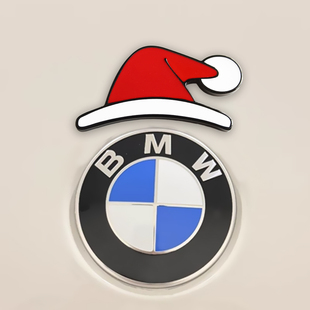 圣诞帽车贴适用宝马贴纸3系5系特斯拉车标前后标改装装饰贴3d立体