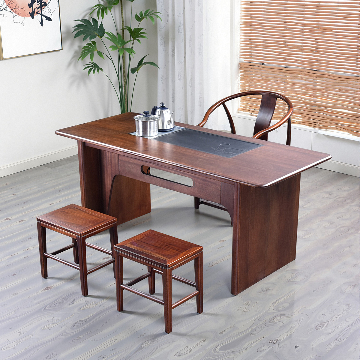 客厅实木现代简约茶桌椅组合家用