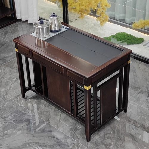 茶桌茶台阳台书桌家用新中式花梨木实木高端乌金石一体新款厚重