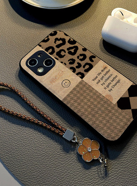 拼接适用于苹果16promax手机壳ip15新款布纹iPhone13pro保护套硅胶全包防摔12女款网红高级感潮牌斜跨挂绳ins