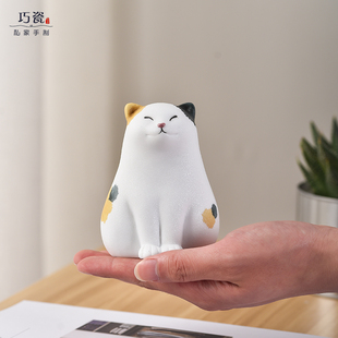 可爱陶瓷小猫咪桌面摆件创意猫咪家居饰品礼物玄关W三花美短橘猫