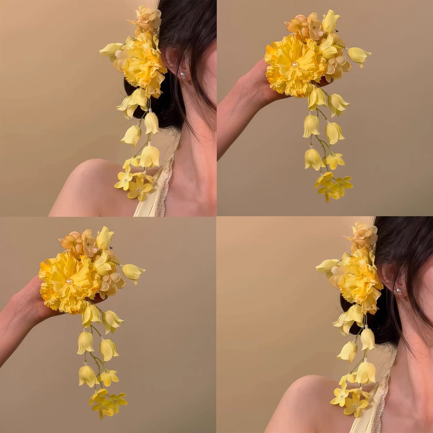 暮色！氛围感花朵瀑布流苏发夹女