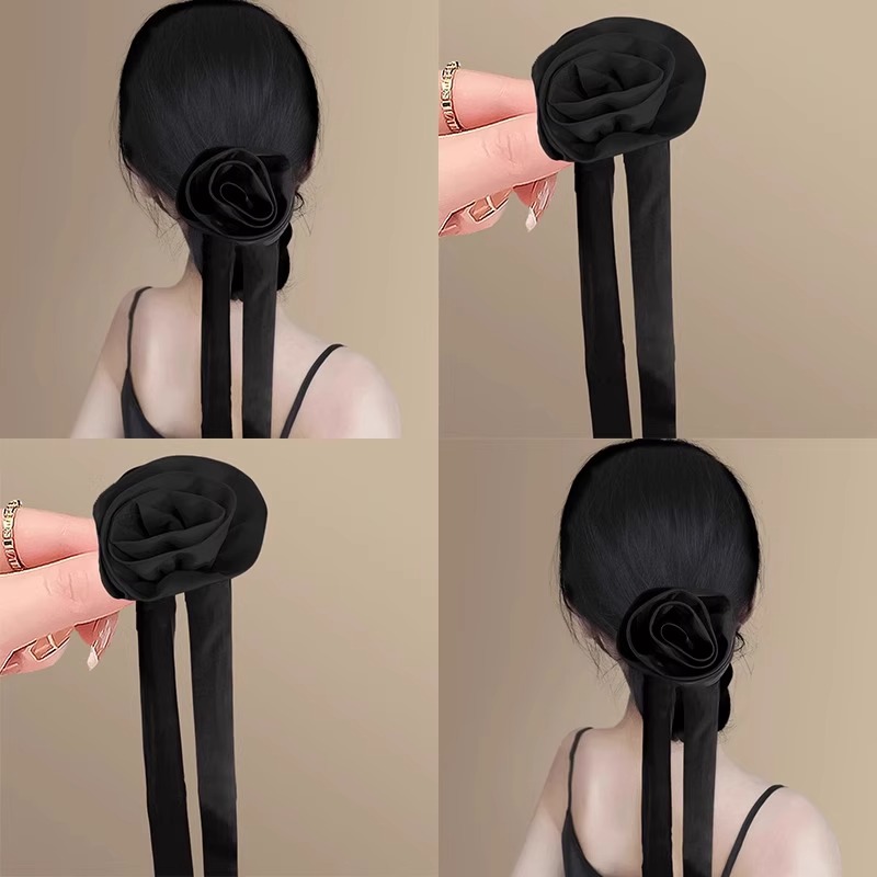 荊棘之吻！緞面飄帶花朵頭繩發圈