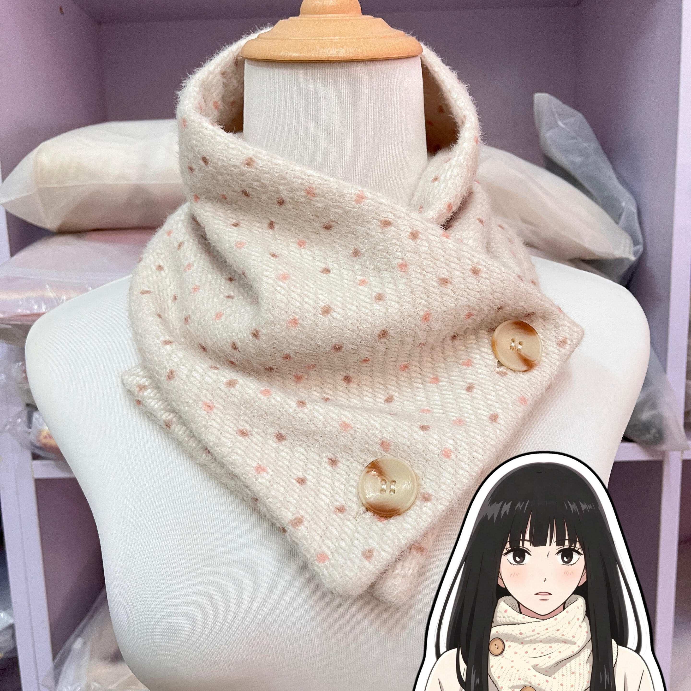 日系奈奈风~甜美波点针织围脖