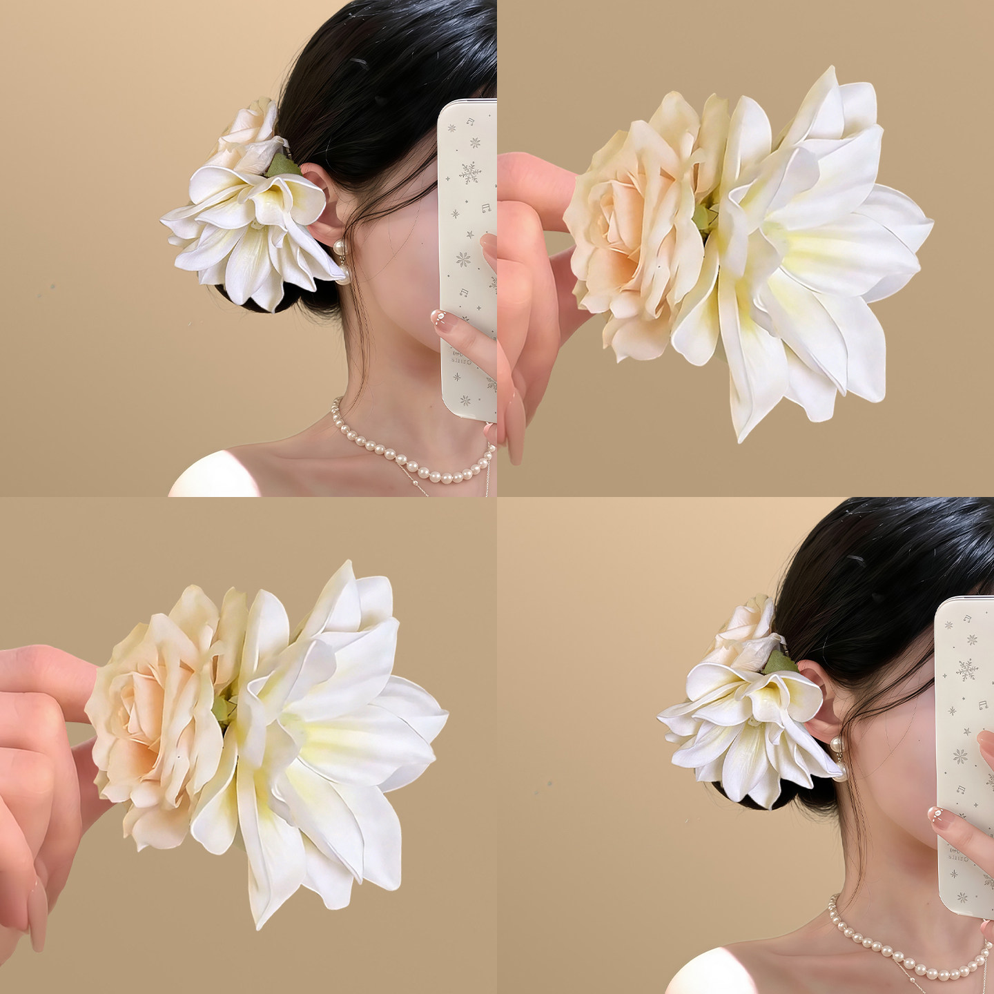 【清花入梦】纯洁白色玉兰花发夹