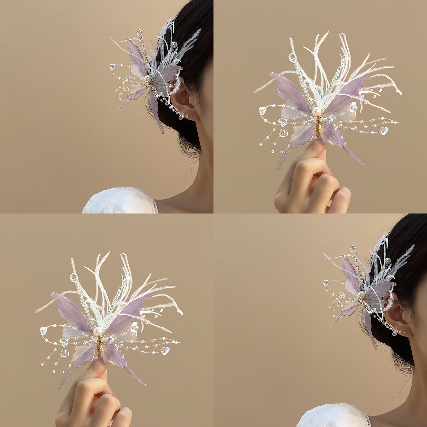 云羽栖蝶!仙美紫色蝴蝶发夹