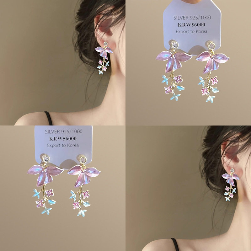 幻彩曼城！适合春夏花瓣耳钉粉色吊坠微镶锆石高级感气质耳饰拎环