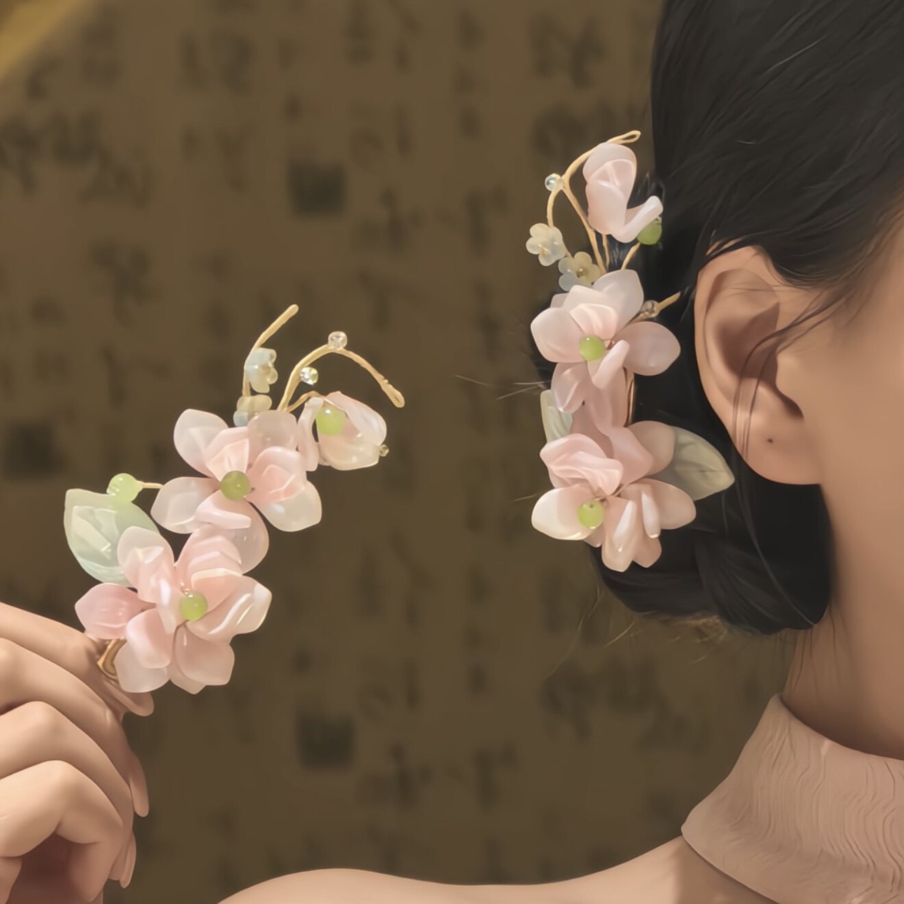【芙蕖花庭】超仙粉色花朵发卡