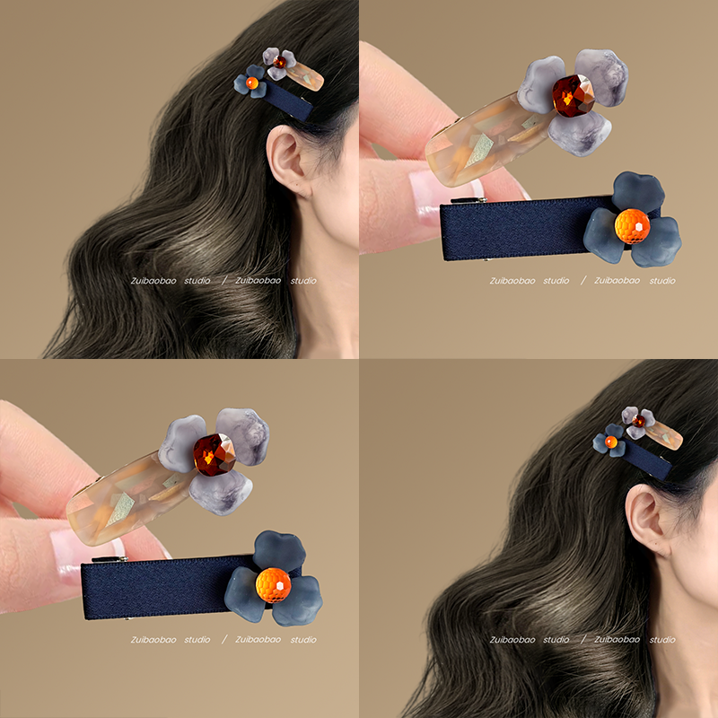 夜幕降临！复古三瓣花朵发夹！