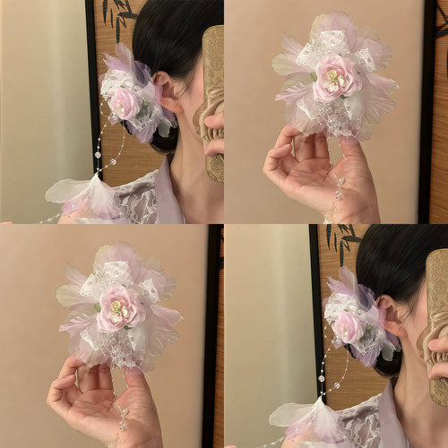 浪漫花仙！氛围紫色花朵流苏发卡