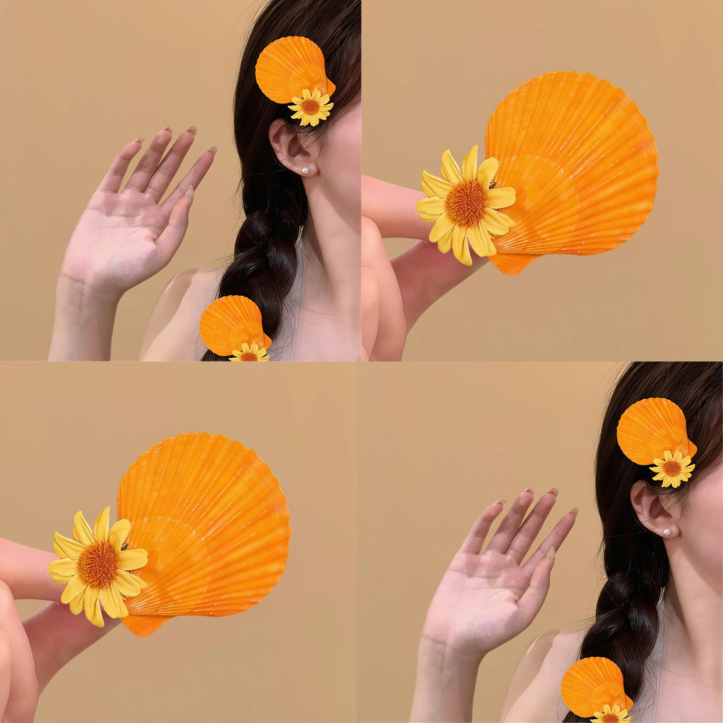 【贝屿花眠】黄色贝壳雏菊花发卡