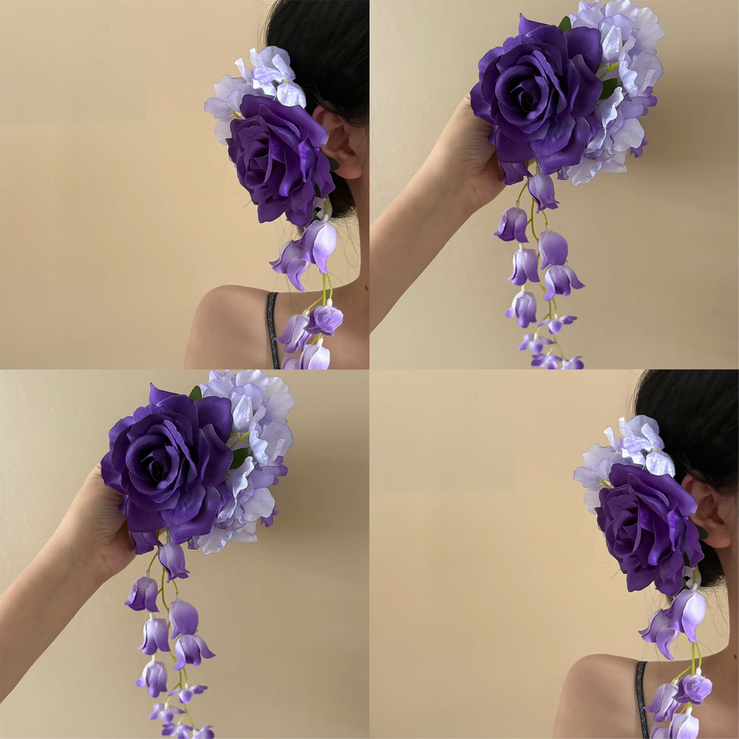 云雾桃夭！氛围感紫色花朵发夹