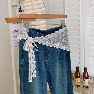 韩系春夏款蕾丝花朵三角形屁帘2026新款配牛仔裤连衣裙系腰腰饰链