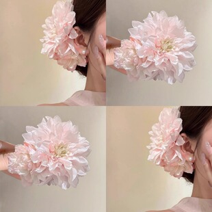 柔粉盈香！超仙粉色牡丹花发夹女甜美少女心大号发抓侧扎旅行发夹