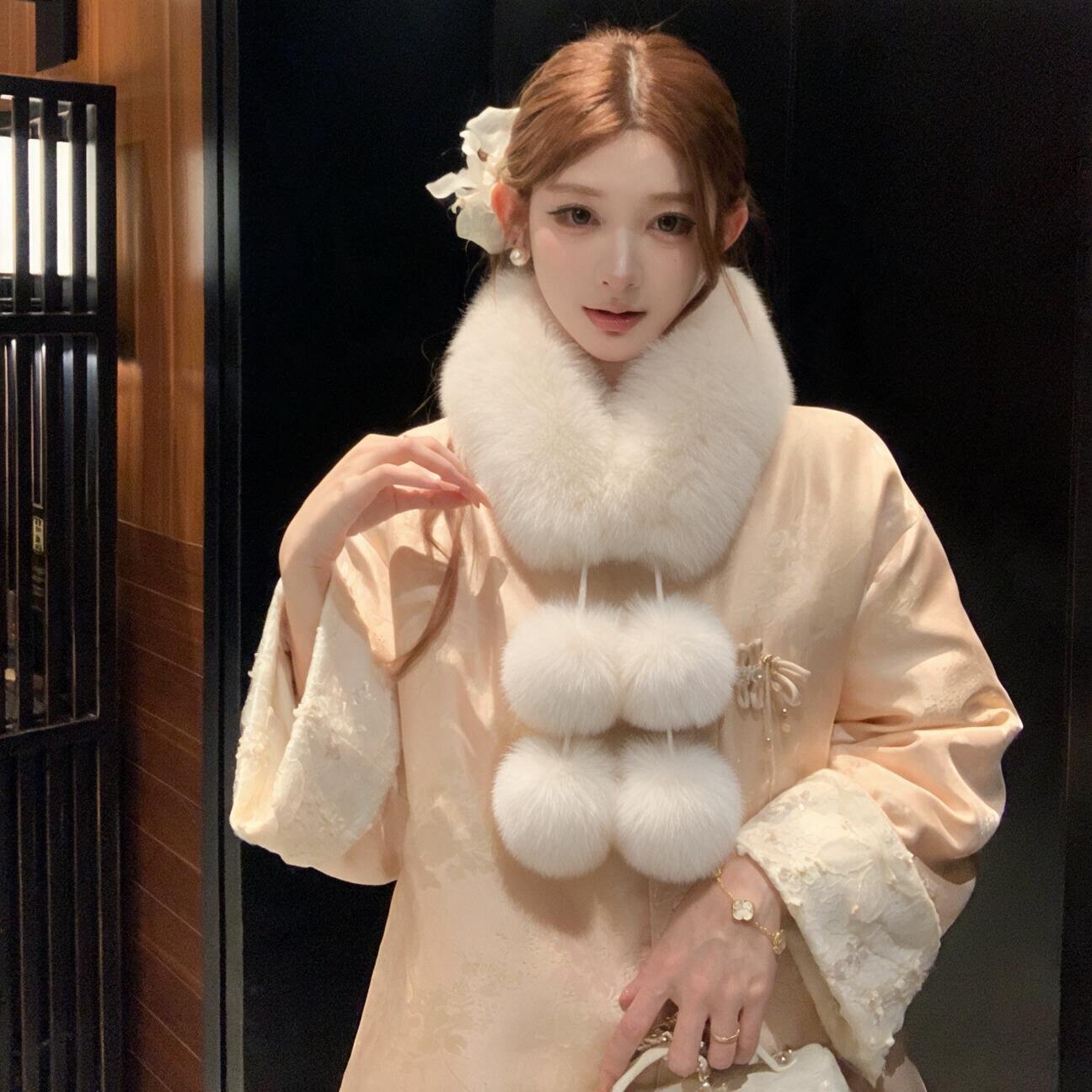 新中式仿狐狸毛围脖女