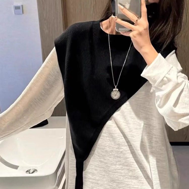 小众设计黑色三角斜边针织披肩外搭女2025新款高级感叠穿马甲背心