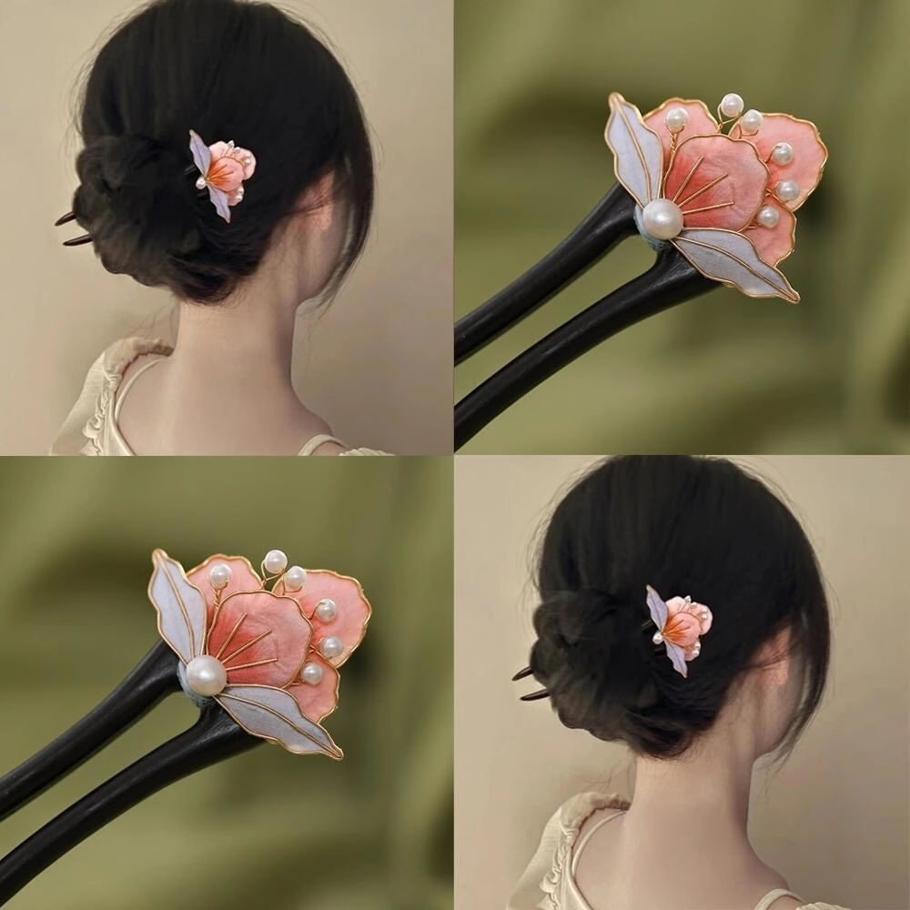 原創非遺絨花檀木u型發簪