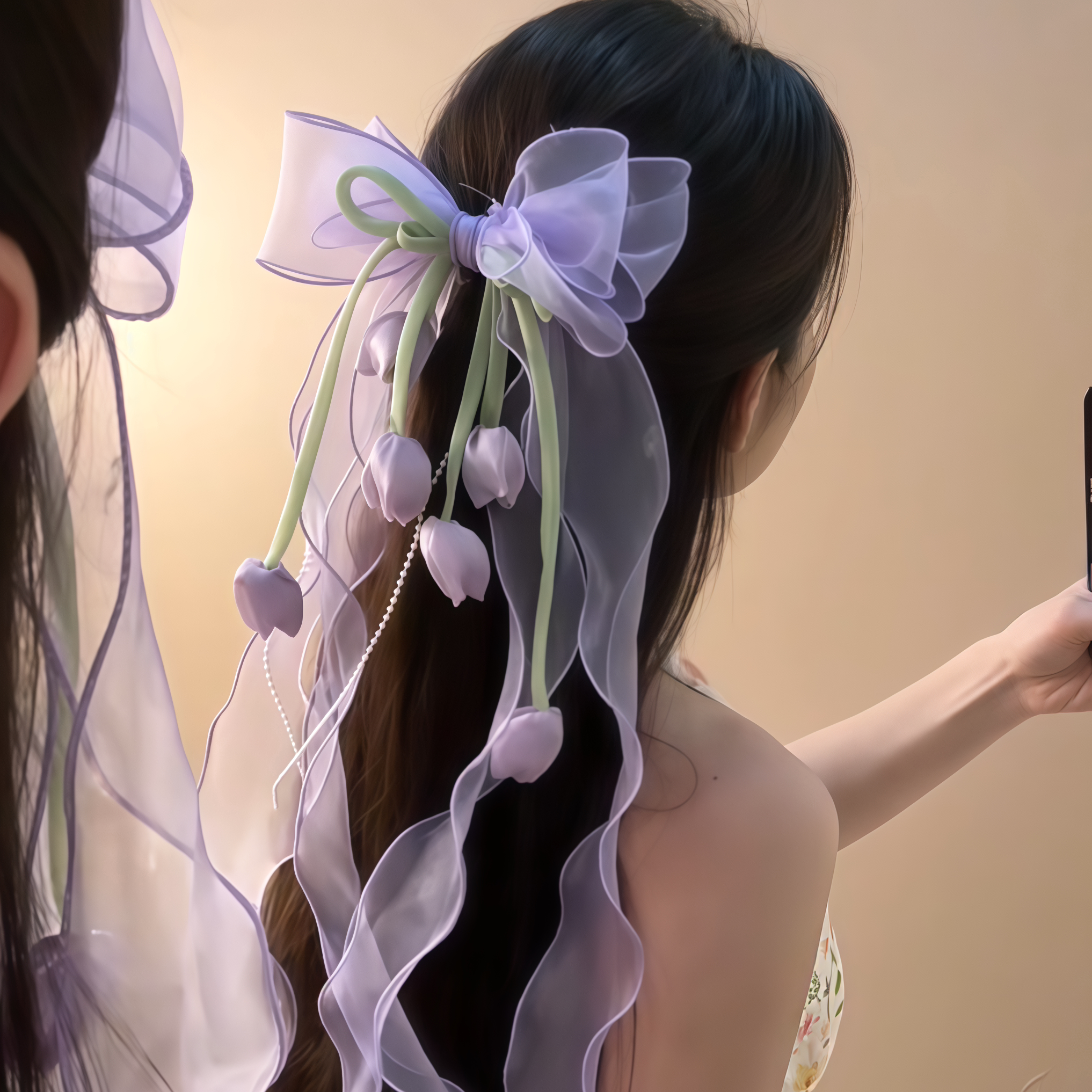氛围感紫色绝美半扎发旅行卡