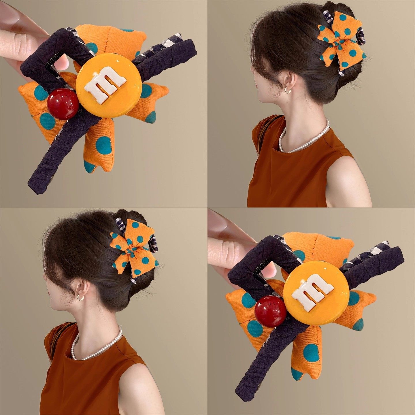 香橙色！可爱卡通设计感M豆抓夹