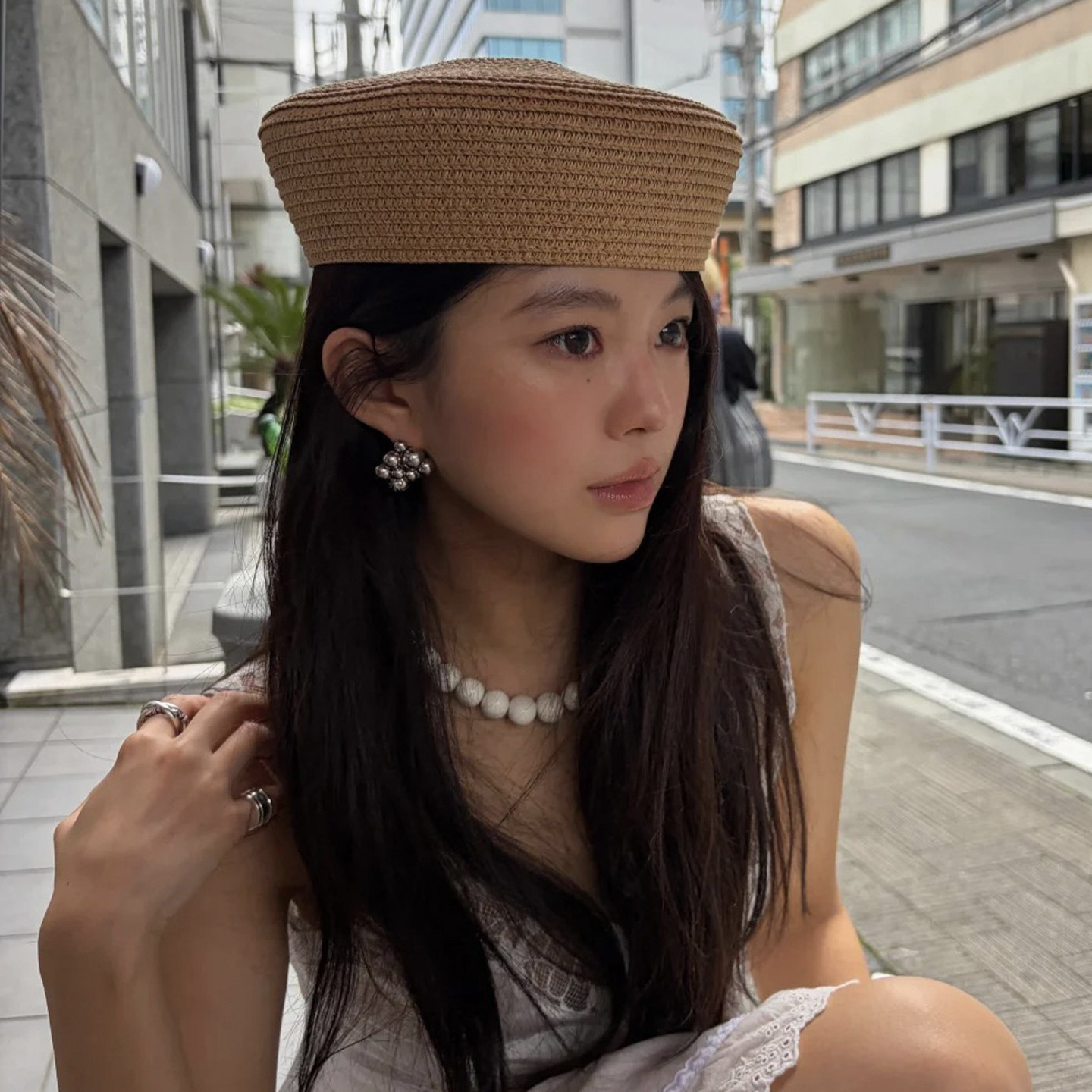 韩系松弛感卡其色草编贝雷帽