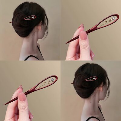 玫瑰独奏！古风檀木花朵发簪发钗